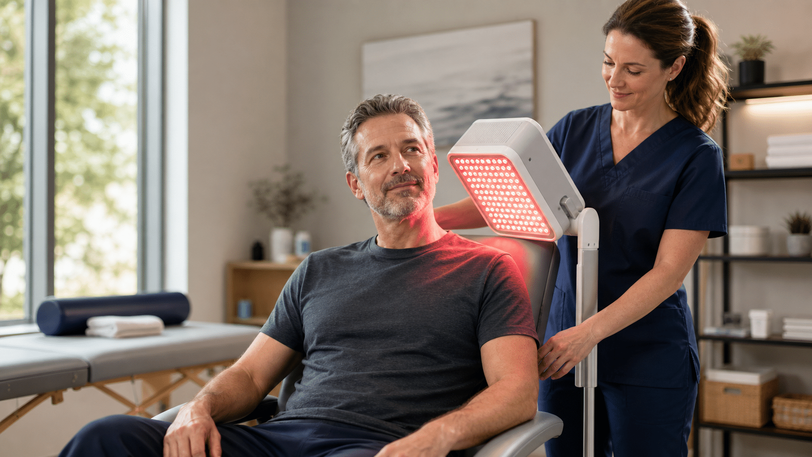 Red light therapy device used for neck and shoulder wellness care